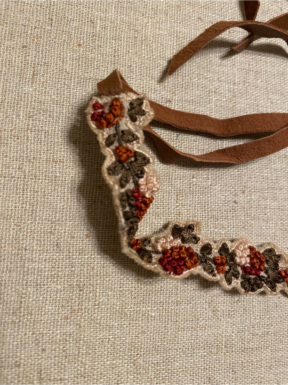 Handmade Brown Floral Embroidered Tie Belt - Picture 2 of 3
